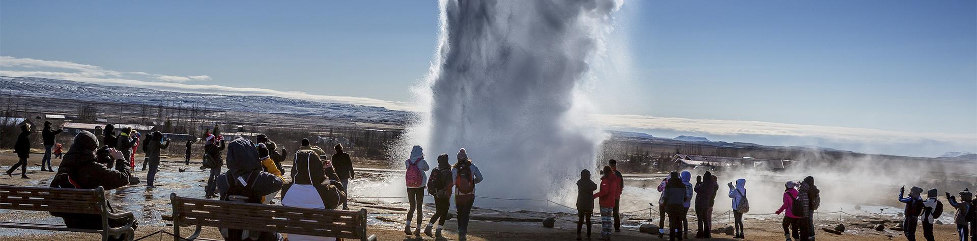 Iceland guided tours: Strokkur erupting, geothermal area Haukadalur Valley, South Iceland