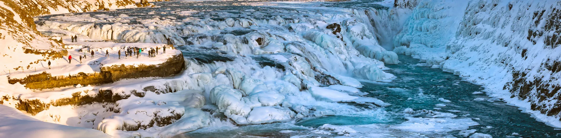 Waterfall Gullfoss in winter, Iceland.