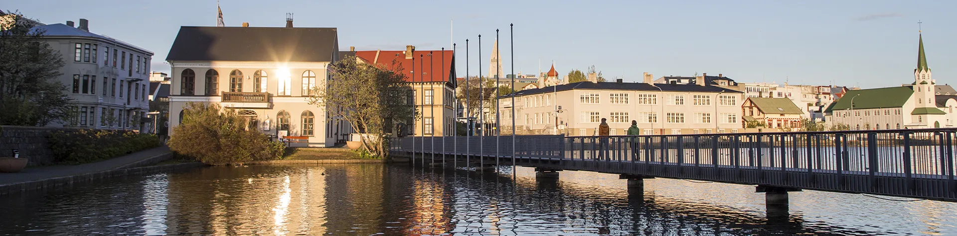 Lake Tjörnin in Reykjavik Center next to the Reykjavik City Hall, Iceland.