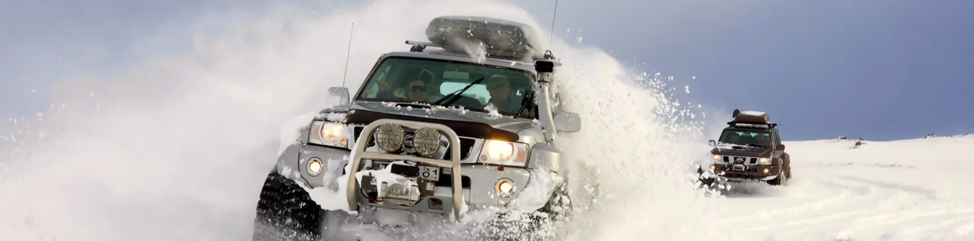 Super Jeeps in Landmannalaugar in winter, Iceland. 