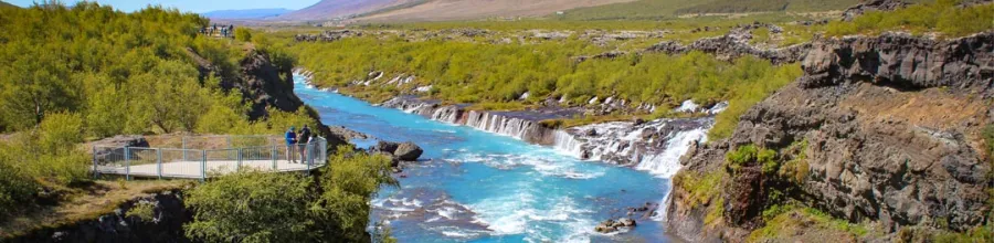 View of Hraunfossar waterfall.