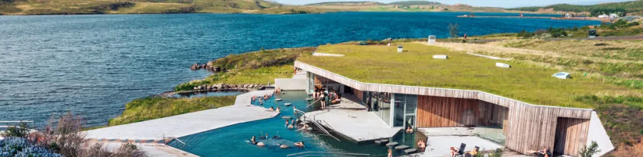 Visitors bathing in Vök Baths.