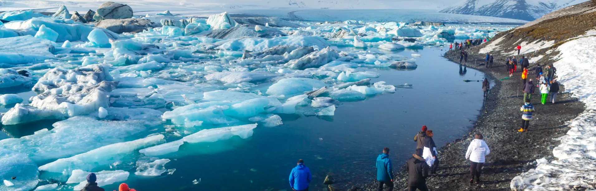 Visitors at Jökulsárlón Glacier Lagoon.