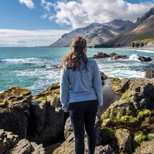 Women exploring the coast of Iceland.