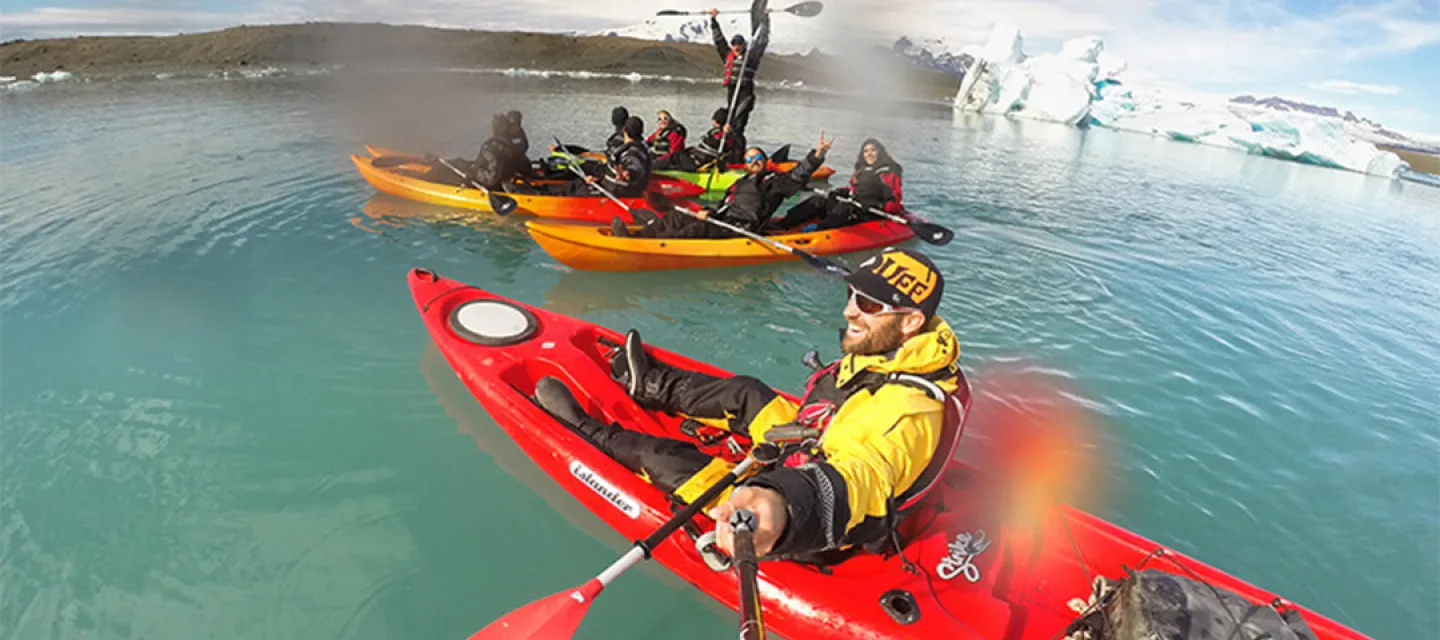 Kayaking in Heinabergslón glacier lagoon, Iceland